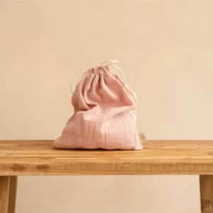 Pochon rose uni, gaze de coton bio