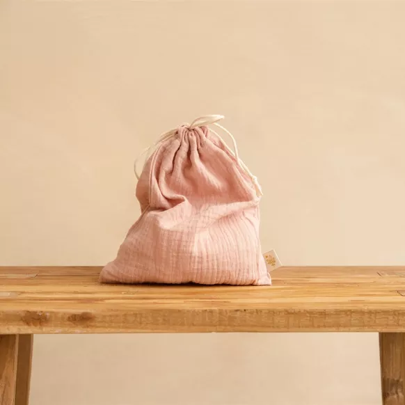 Pochon rose uni, gaze de coton bio